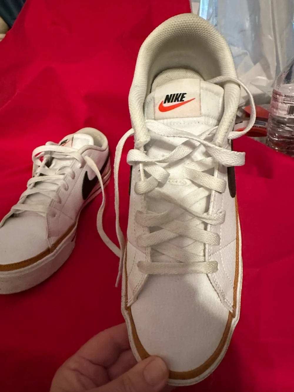Nike White Sneakers with Navy Swoosh and Gold Accent - Picture 7 of 11